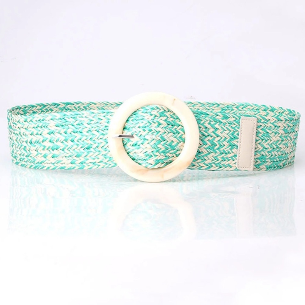 Teal Green & White Woven Wide Belt
